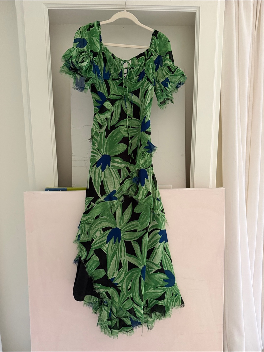 Topshop Green and Blue Leaf Print Maxi Dress